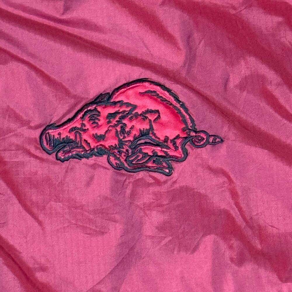 UNIVERSITY OF ARKANSAS Men Large Red Stadium Jacket Warm Hood Razorbacks Vintage - Picture 2 of 12